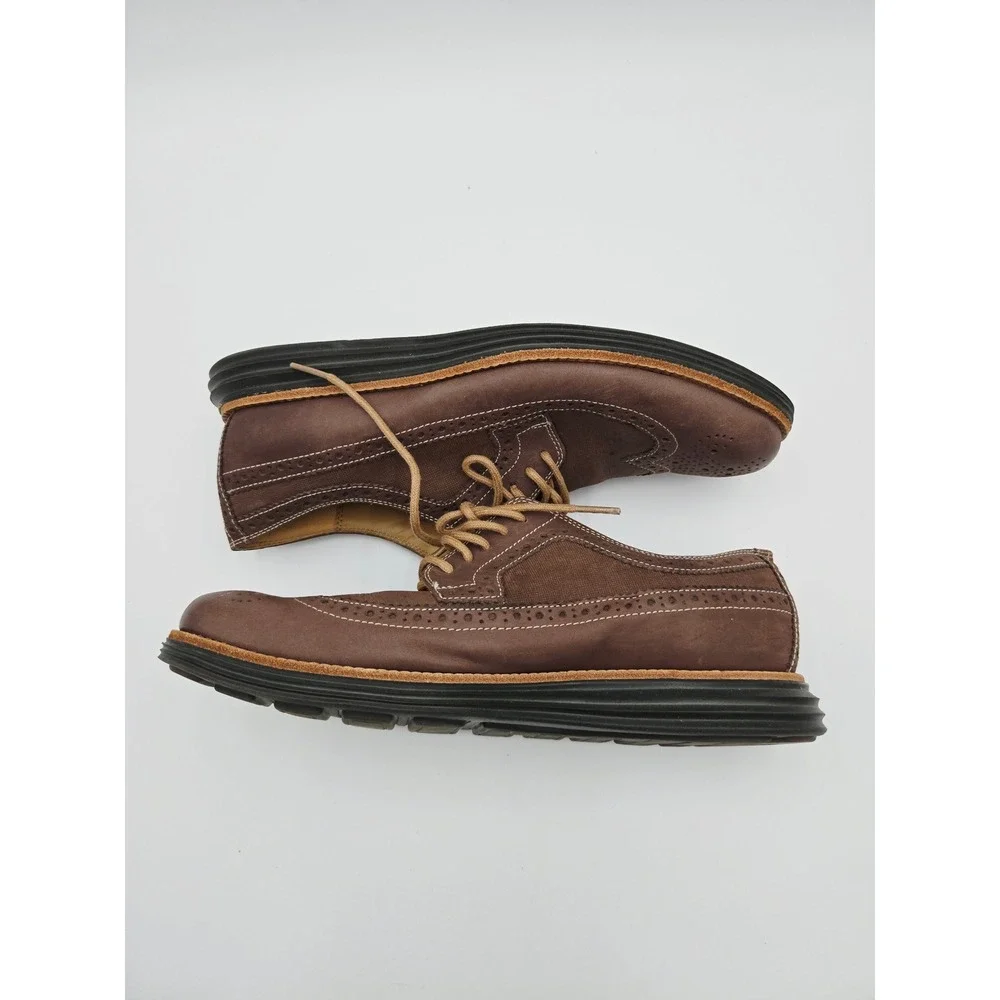 Cole Haan Lunargrand Wingtip Oxford Mens 8.5 Brown‎ Leather Canvas C13973 K14